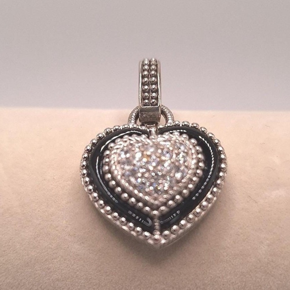 Judith Ripka heart pendant enhancer sterling silver cubic zirconia black enamel